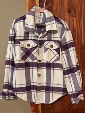 Impressions Purple & White Plaid Shacket Jacket